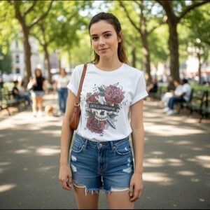 Designer Inspired Floral Graphic Tee with Skull